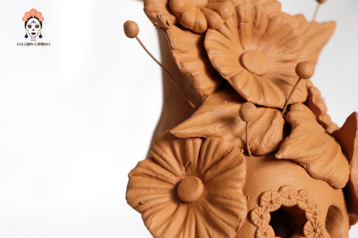 Set 3 Candelero Barro Natural Flores Relieve 14 Cm. 5.5 In. Candelabros