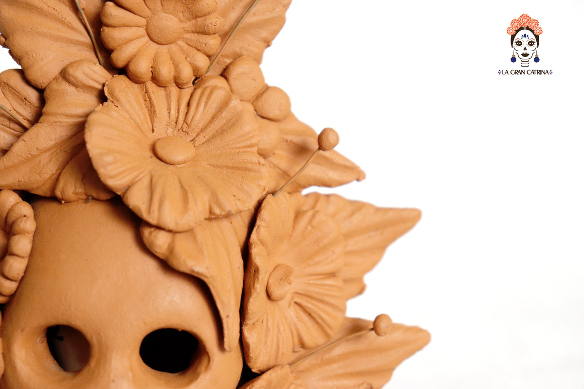 Set 3 Candelero Barro Natural Flores Relieve 14 Cm. 5.5 In. Candelabros