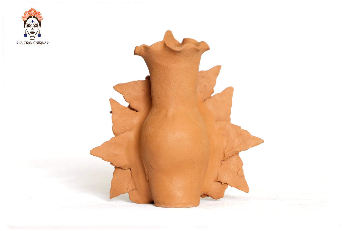 Set 3 Candelero Barro Natural Flores Relieve 14 Cm. 5.5 In. Candelabros
