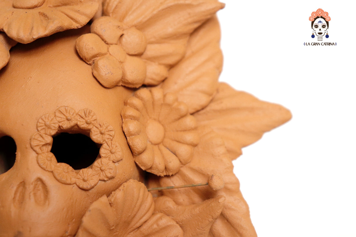 Set 3 Candelero Barro Natural Flores Relieve 14 Cm. 5.5 In. Candelabros