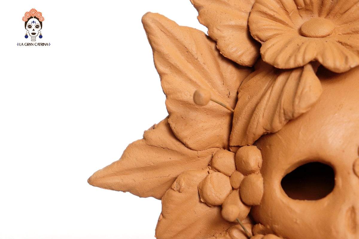 Set 3 Candelero Barro Natural Flores Relieve 14 Cm. 5.5 In. Candelabros