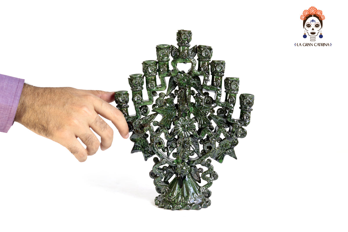 Candelero Verde de 9 velas - 28 cm. 11 in.