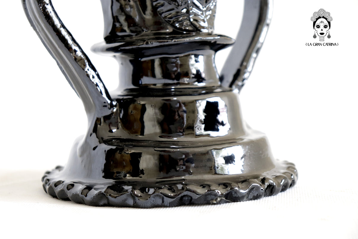 Candelero negro de 1 vela - Barro vidriado - 37.5 cm. 15 in. Candelabros