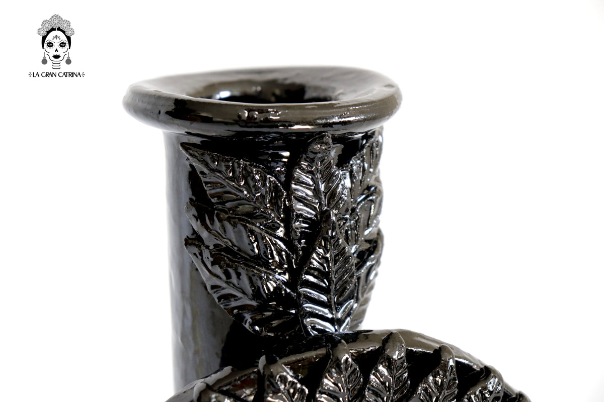 Candelero negro de 1 vela - Barro vidriado - 37.5 cm. 15 in. Candelabros