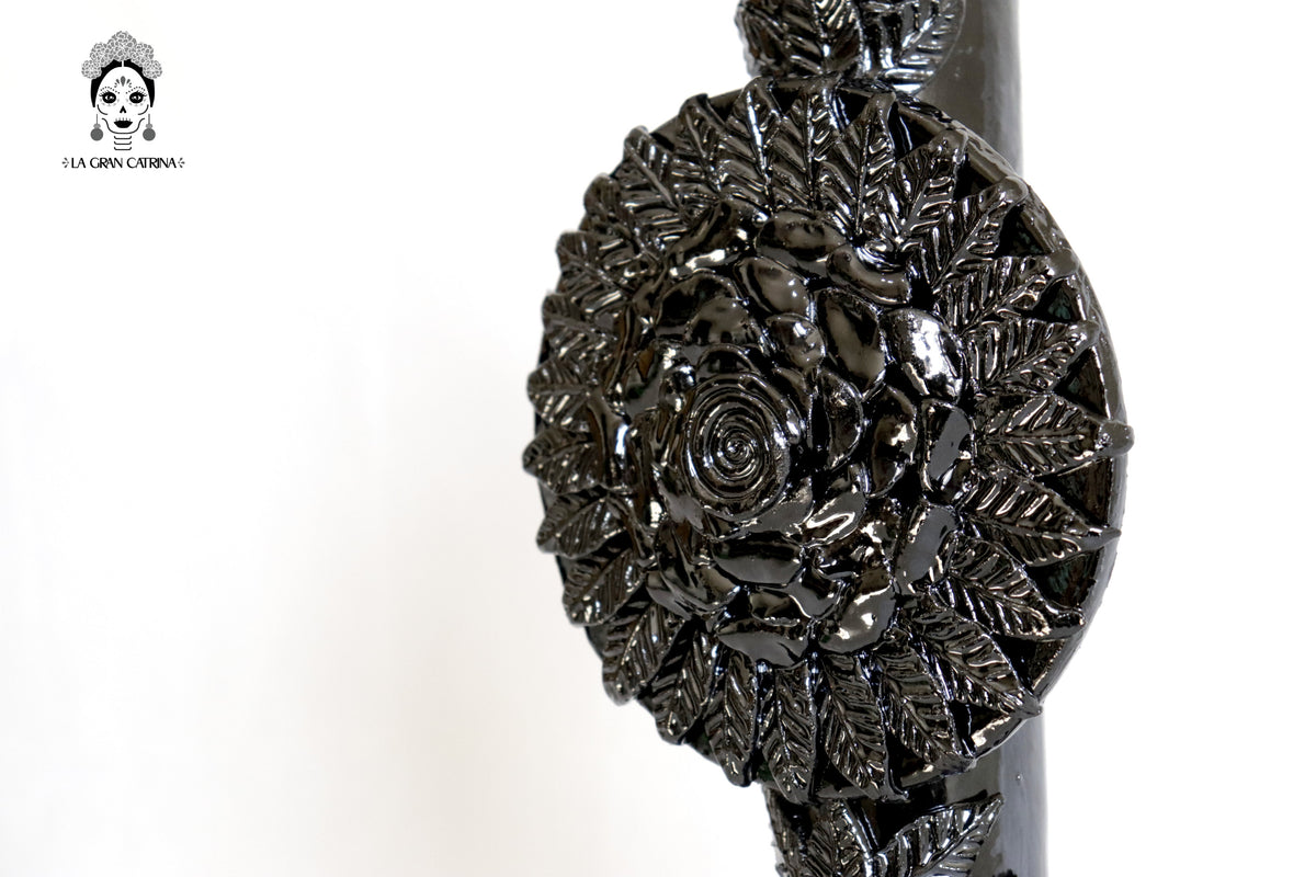 Candelero negro de 1 vela - Barro vidriado - 37.5 cm. 15 in. Candelabros