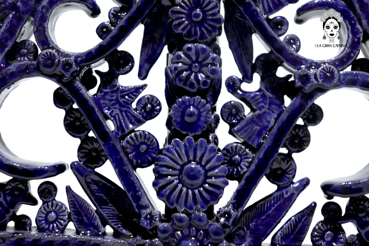 Candelero Triangular azul de 11 velas - Barro vidriado - 50 cm. 20 in. Candelabros