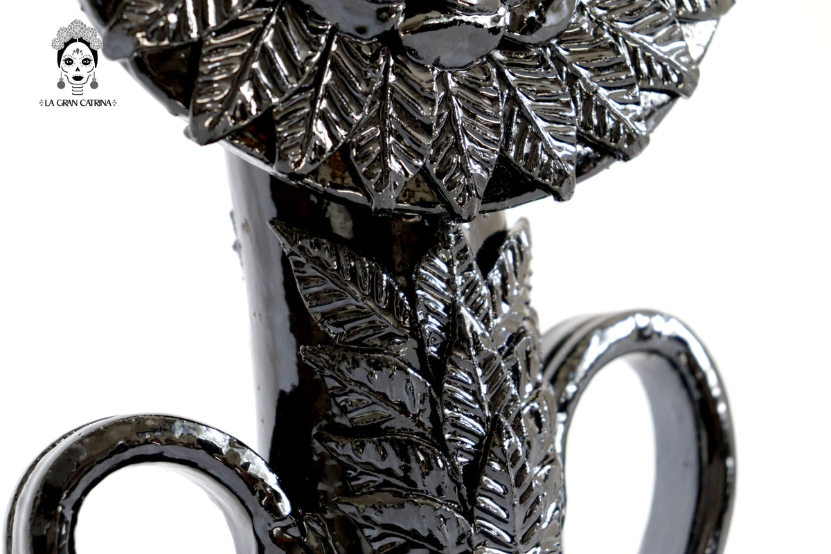 Candelero negro de 1 vela - Barro vidriado - 37.5 cm. 15 in.