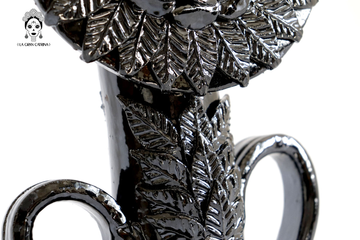 Candelero negro de 1 vela - Barro vidriado - 37.5 cm. 15 in. Candelabros