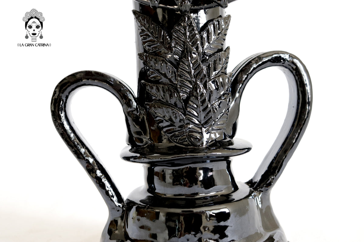 Candelero negro de 1 vela - Barro vidriado - 37.5 cm. 15 in. Candelabros