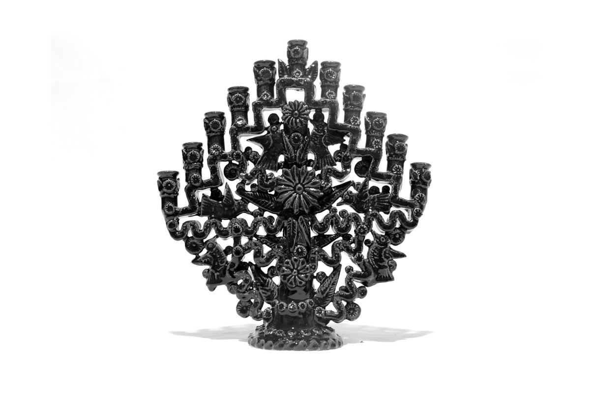 Candelero negro de 11 velas negro - Barro vidriado - 32 cm. 13 in. - En produccion Candelabros