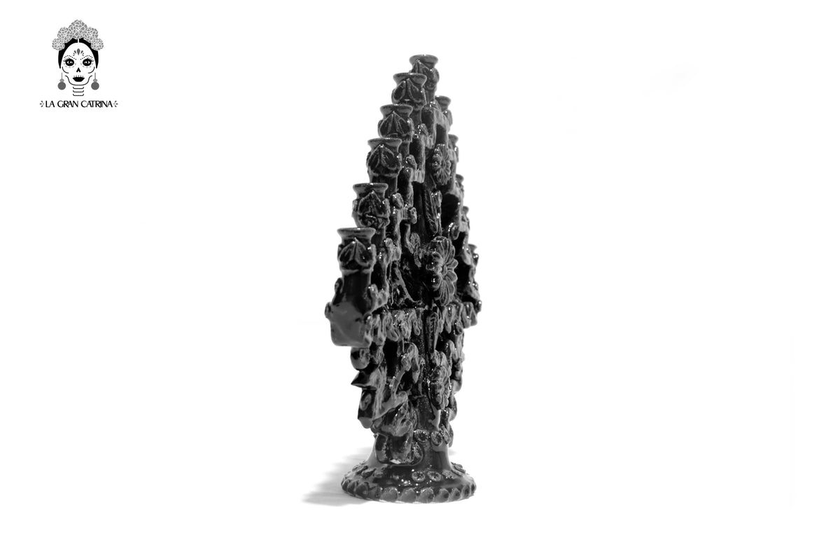 Candelero negro de 11 velas negro - Barro vidriado - 32 cm. 13 in. - En produccion Candelabros