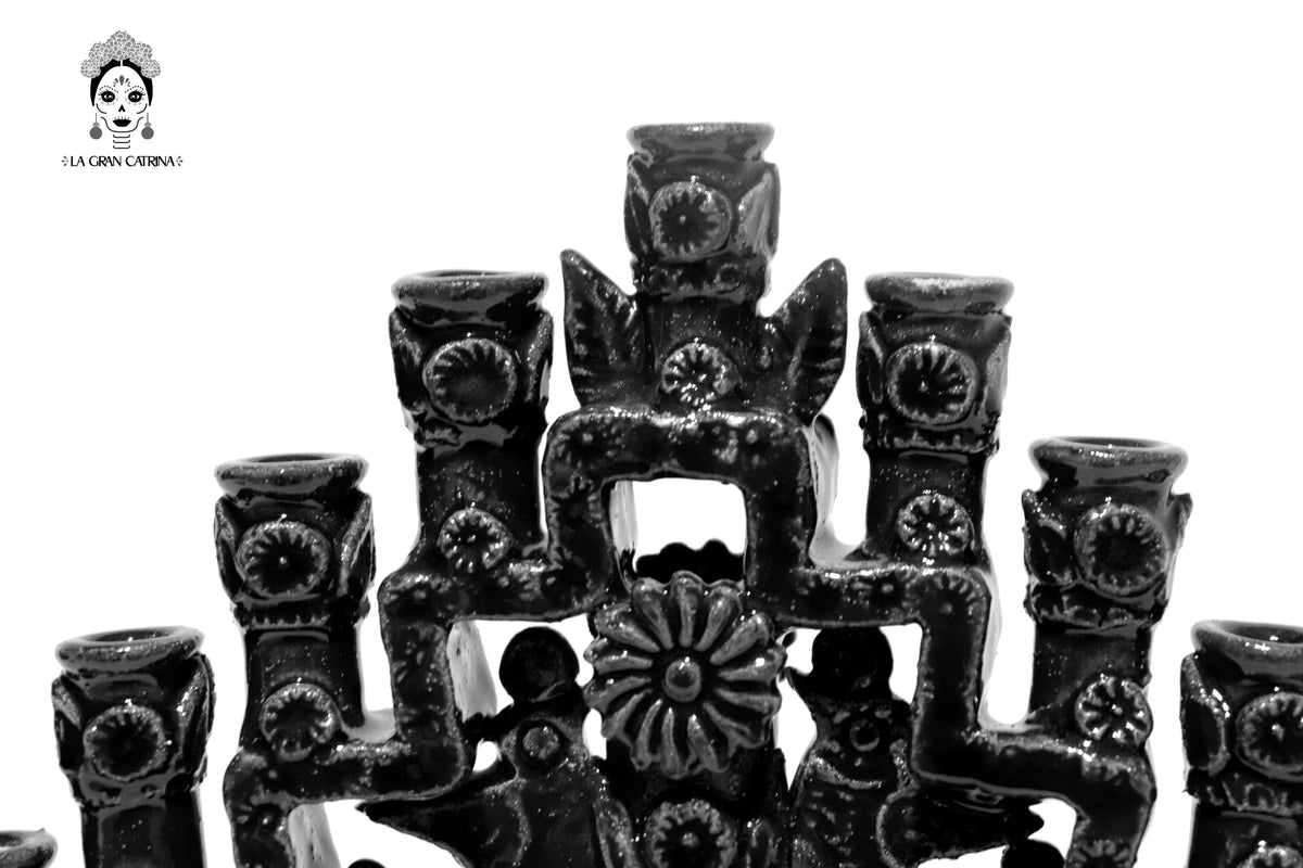 Candelero negro de 11 velas negro - Barro vidriado - 32 cm. 13 in. - En produccion Candelabros