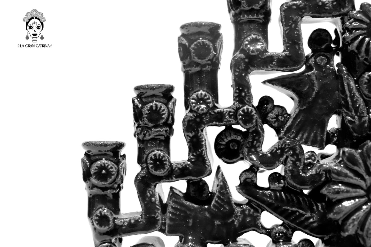 Candelero negro de 11 velas negro - Barro vidriado - 32 cm. 13 in. - En produccion Candelabros