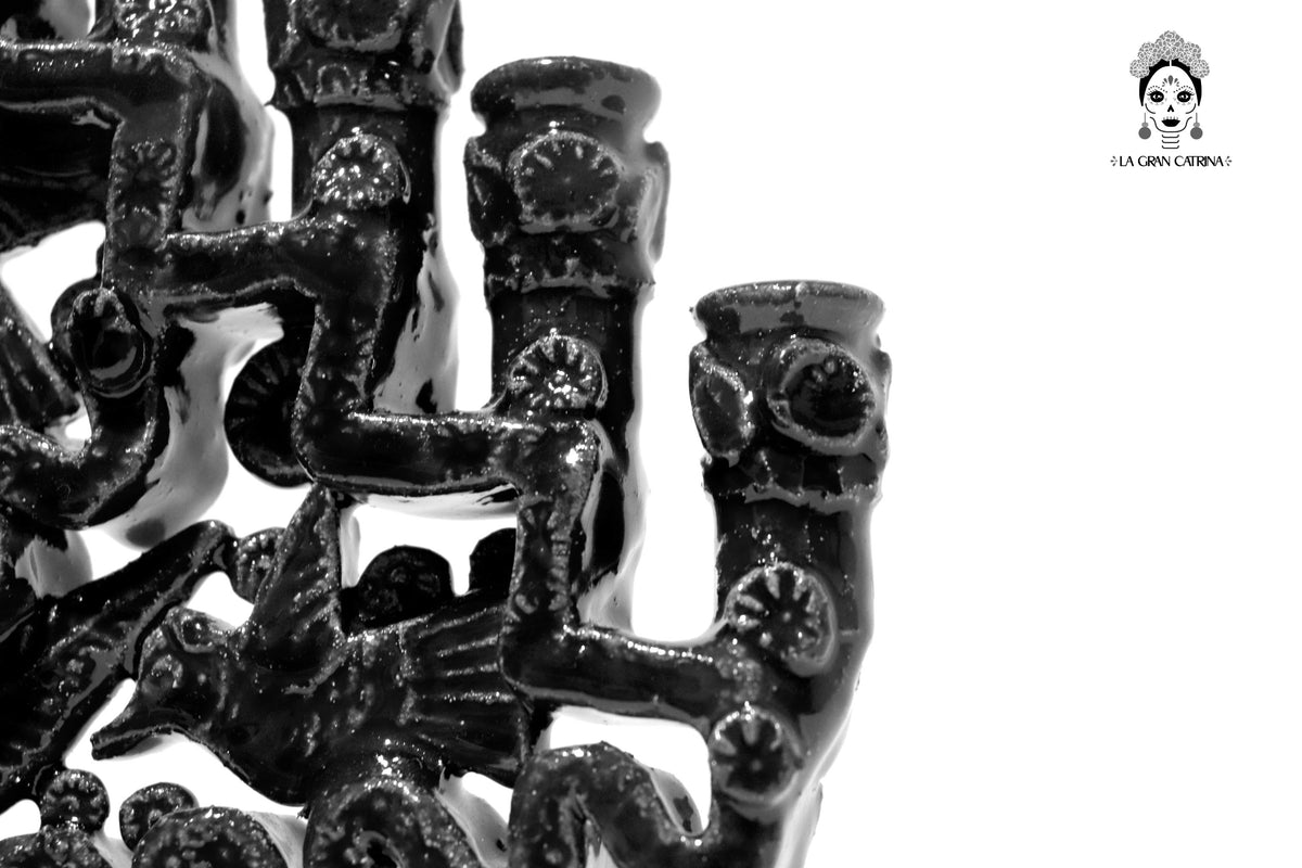 Candelero negro de 11 velas negro - Barro vidriado - 32 cm. 13 in. - En produccion Candelabros