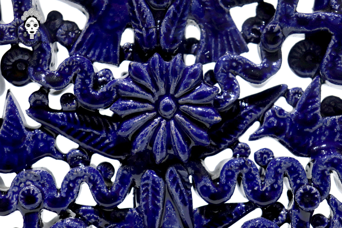 Candelero azul de 11 velas - Barro vidriado - 32 cm. 13 in.