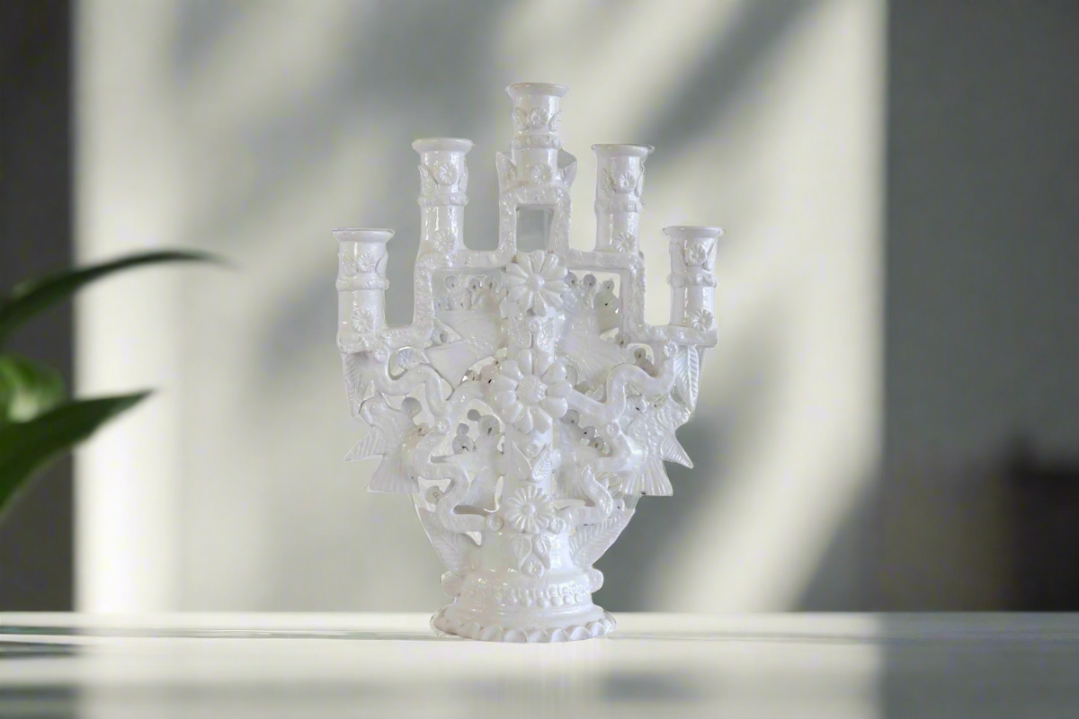 Candelero de 5 velas blanco - 26 cm. 10.2 in Candelabros
