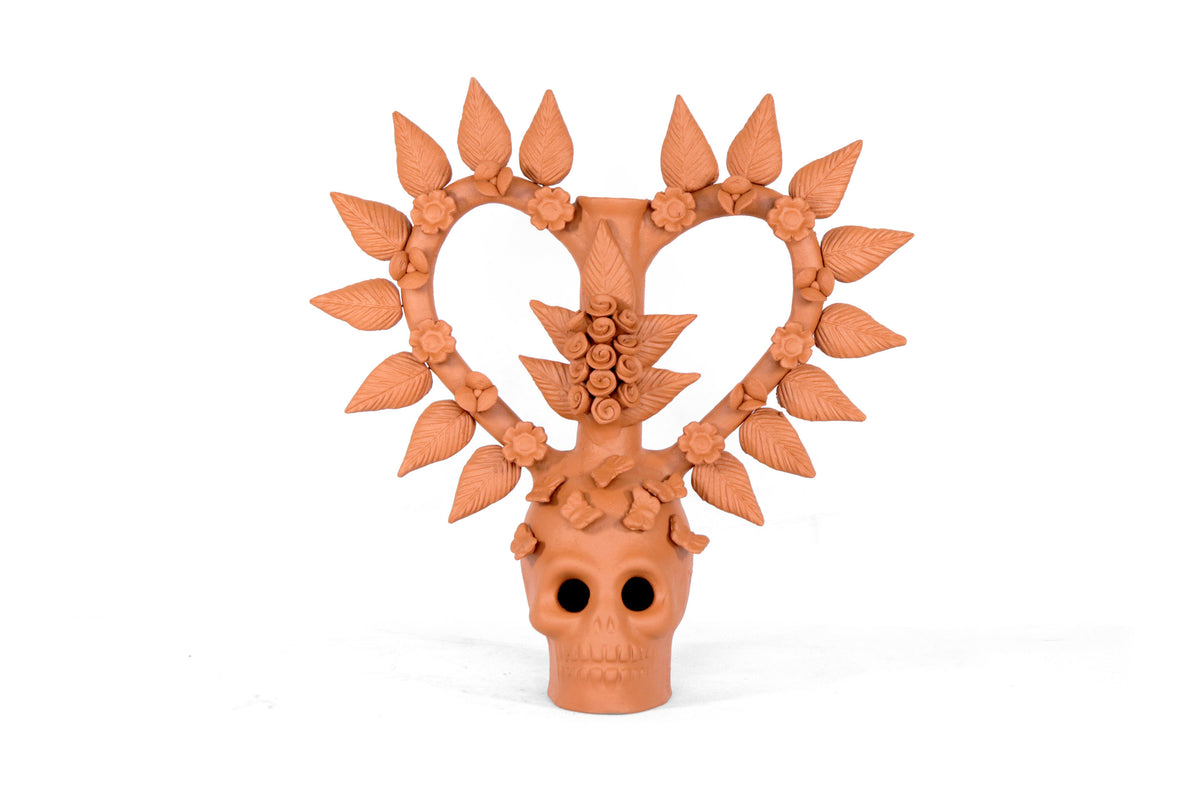 Candelero de Día de Muertos - Barro natural - 29 cm. 11.5 in.
