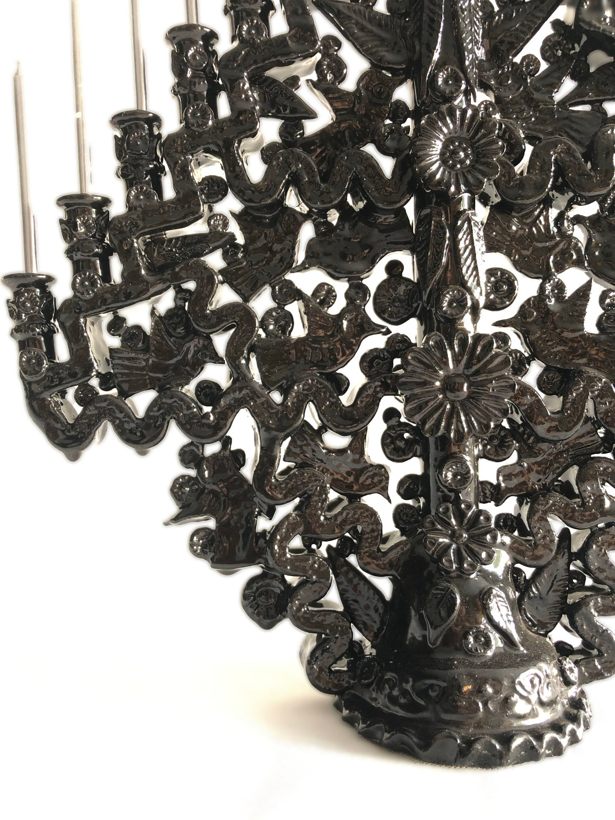 Candelero negro de pared de 15 velas - Barro vidriado - 40 cm. 16 in. Candelabros