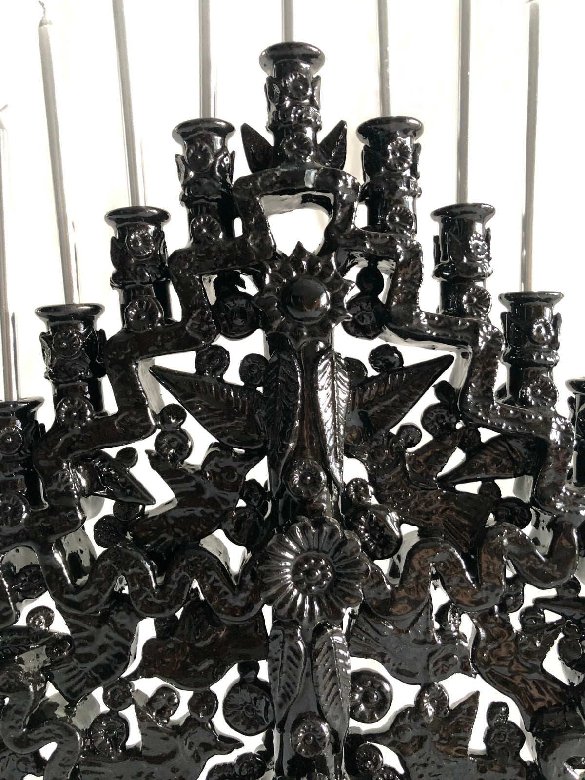 Candelero negro de pared de 15 velas - Barro vidriado - 40 cm. 16 in. Candelabros
