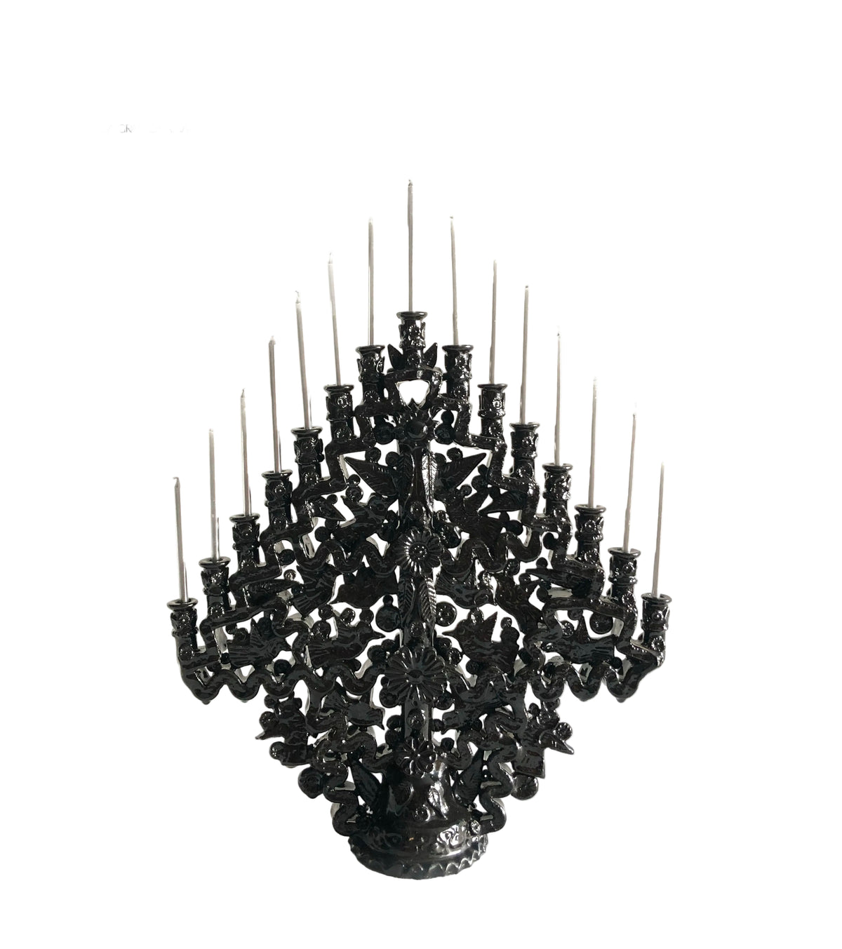 Candelero negro de pared de 15 velas - Barro vidriado - 40 cm. 16 in. Candelabros