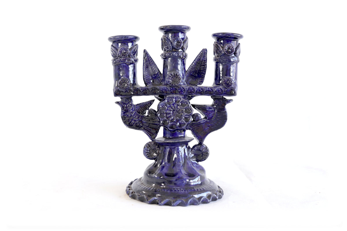 Candelero de 3 velas azul - 23 cm. 9 in Candelabros