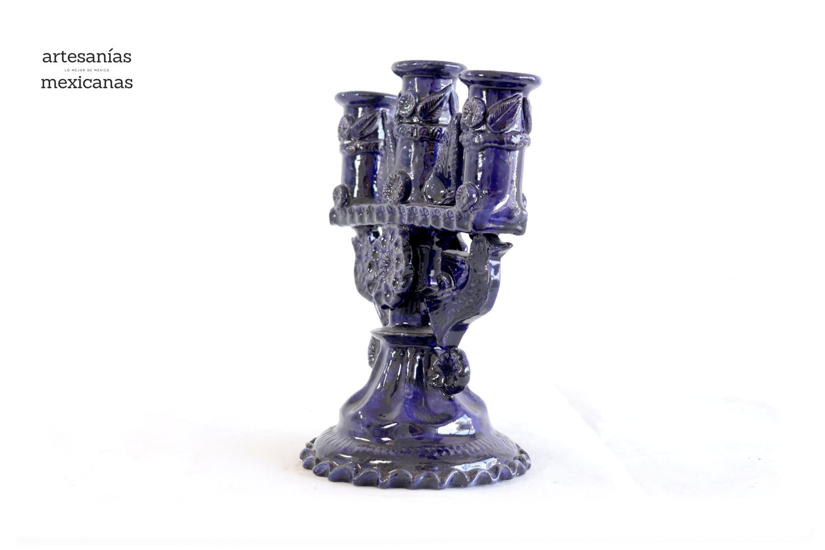 Candelero de 3 velas azul - 23 cm. 9 in Candelabros