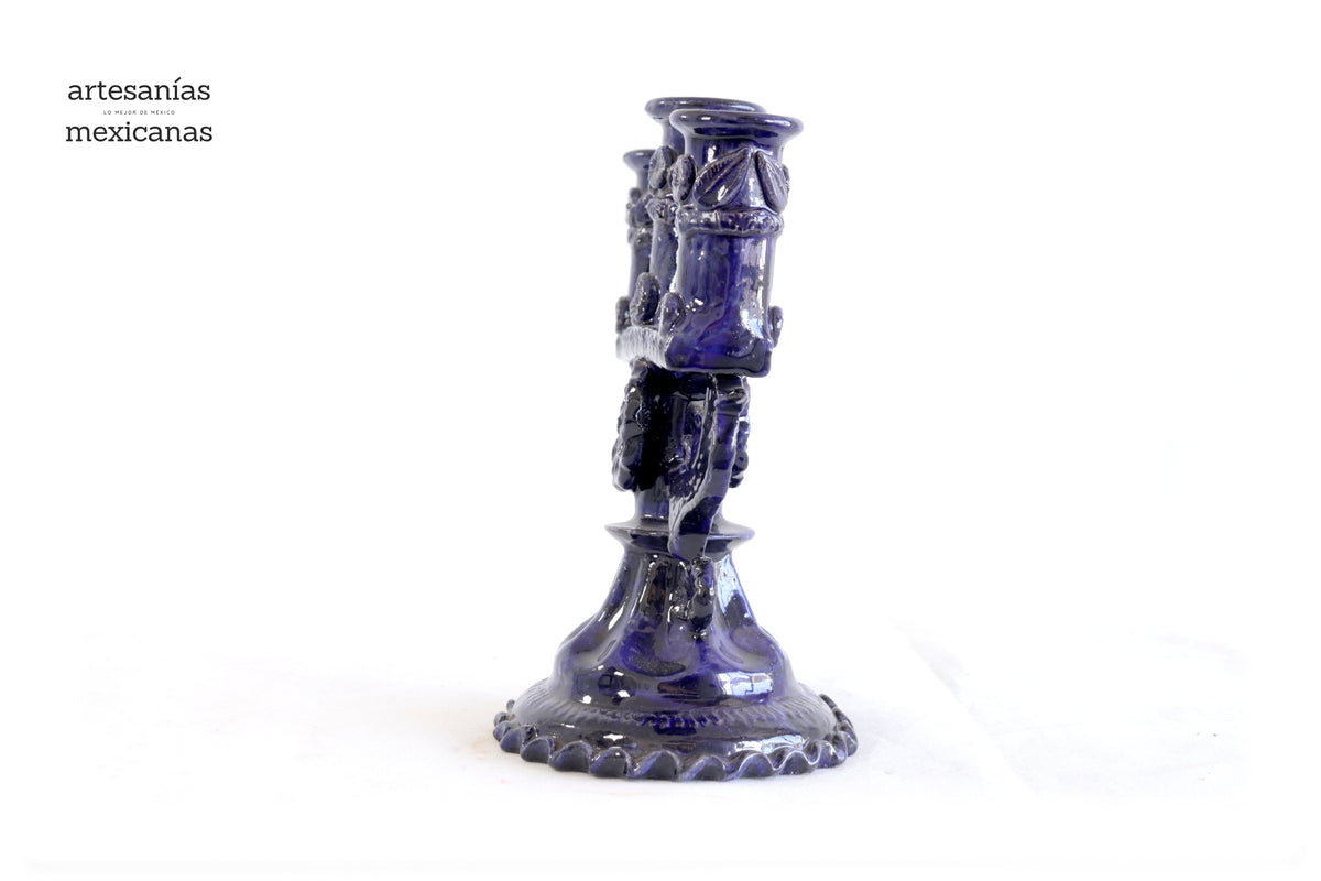 Candelero de 3 velas azul - 23 cm. 9 in Candelabros