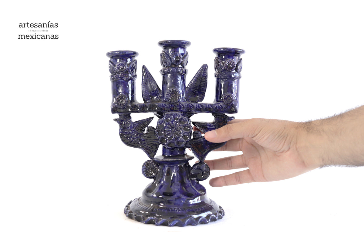 Candelero de 3 velas azul - 23 cm. 9 in Candelabros
