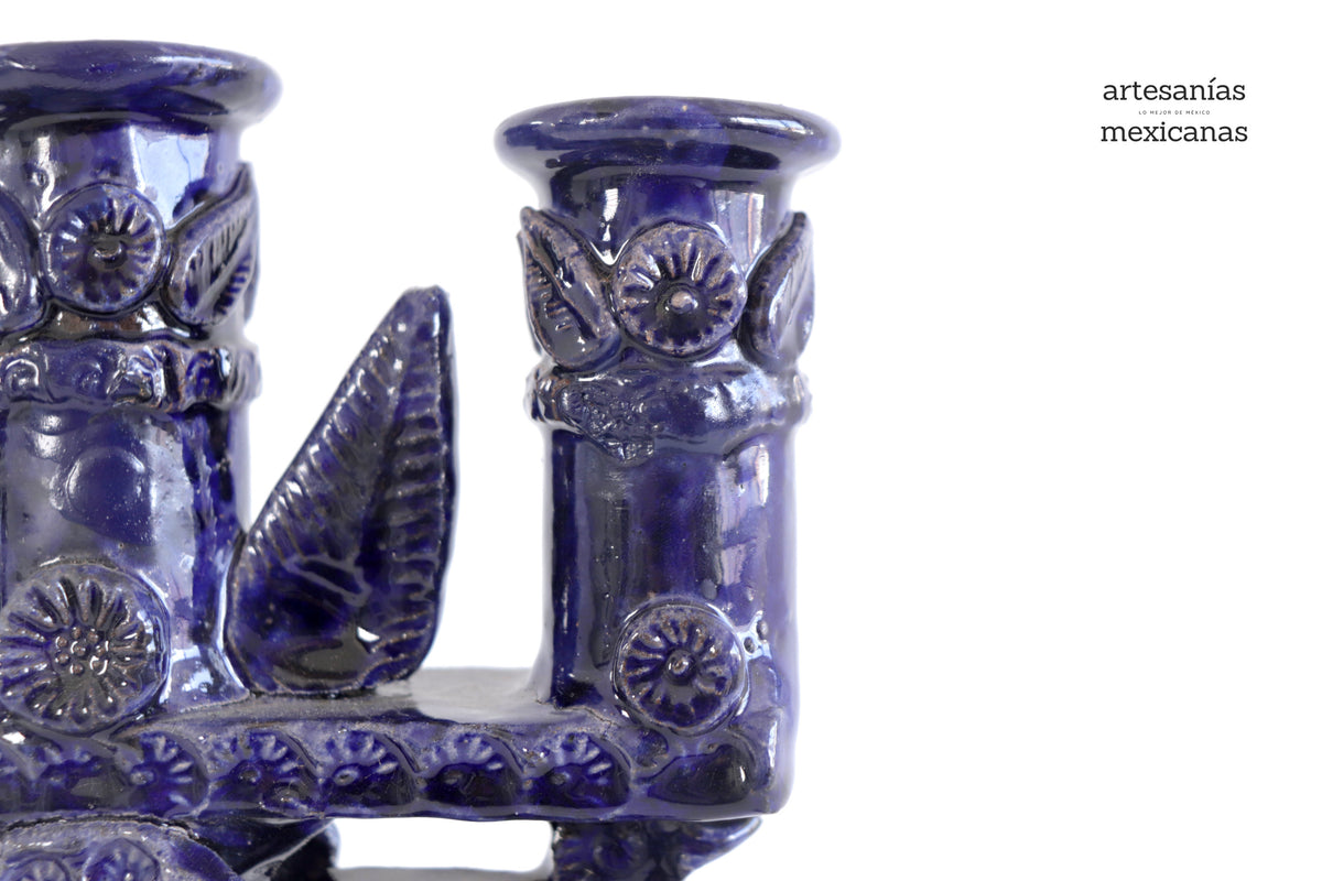 Candelero de 3 velas azul - 23 cm. 9 in Candelabros