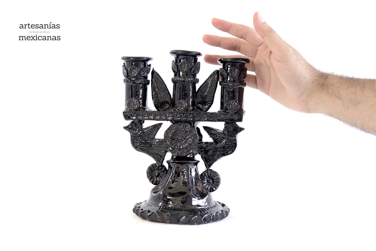 Candelero de 3 velas negro - 23 cm. 9 in Candelabros