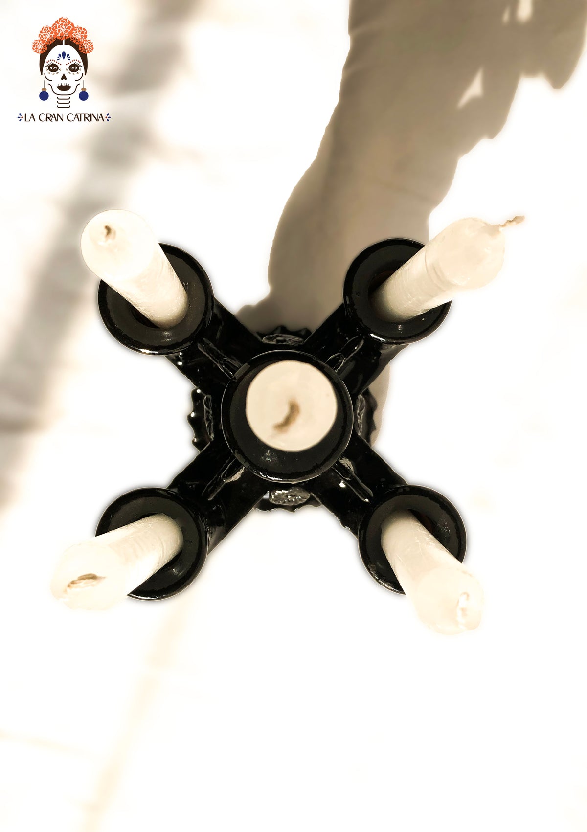 Candelero negro de 5 velas - Barro vidriado - 28 cm. 11 in. Candelabros
