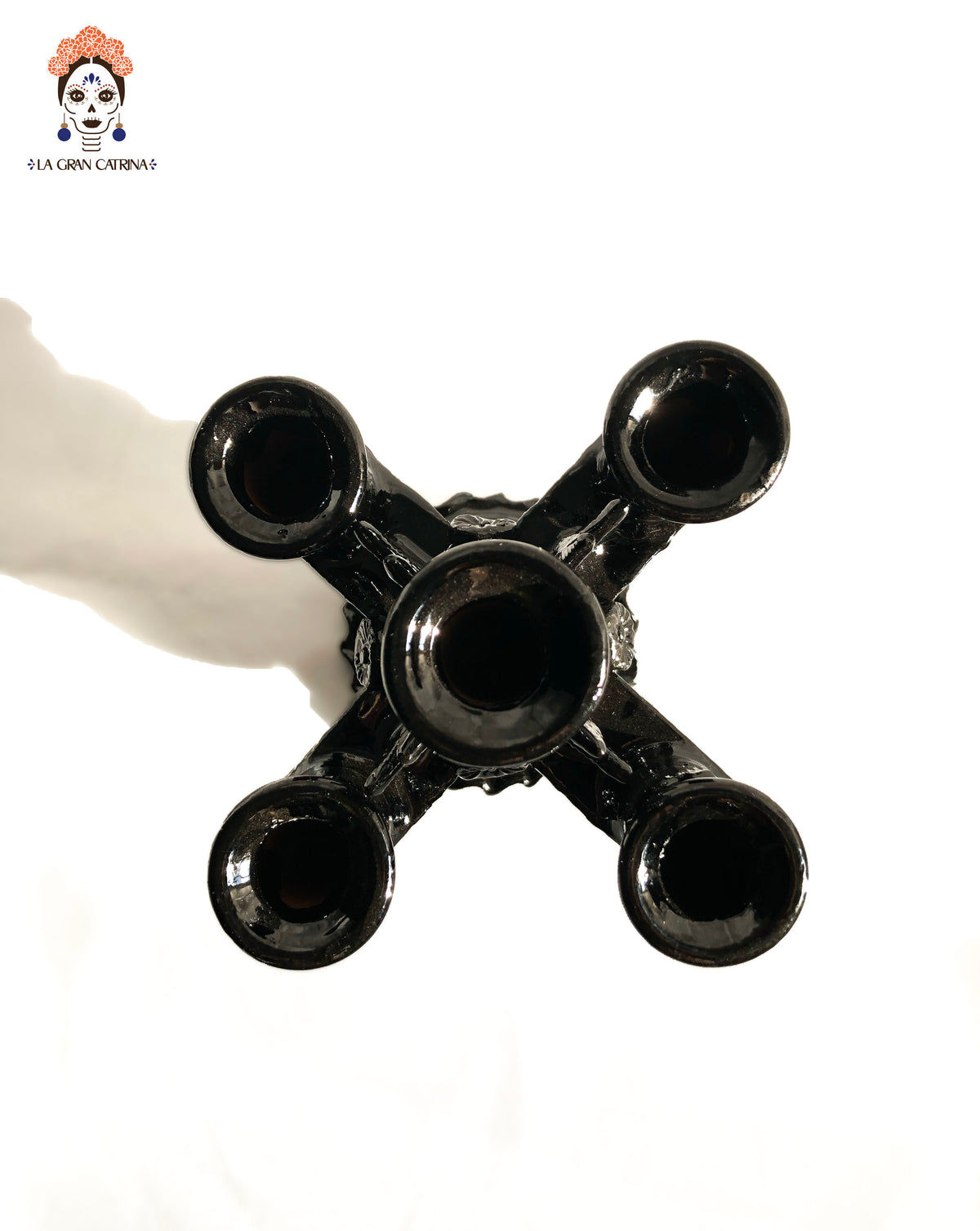 Candelero negro de 5 velas - Barro vidriado - 28 cm. 11 in. Candelabros