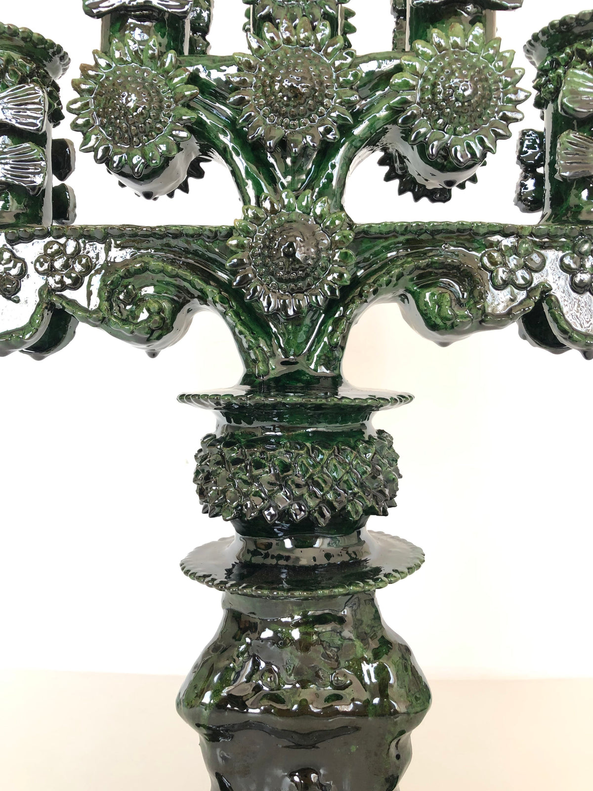 Candelero verde de 5 velas - Barro vidriado - 50 cm. 20 in. Candelabros