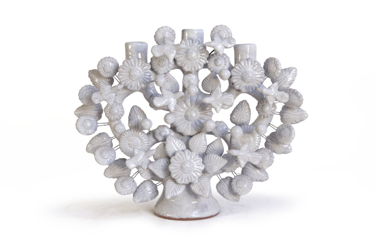 Árbol de la Vida Mediano Blanco – 3 Velas - 37 cm. 14.5 in. Vidriado Santa Fe