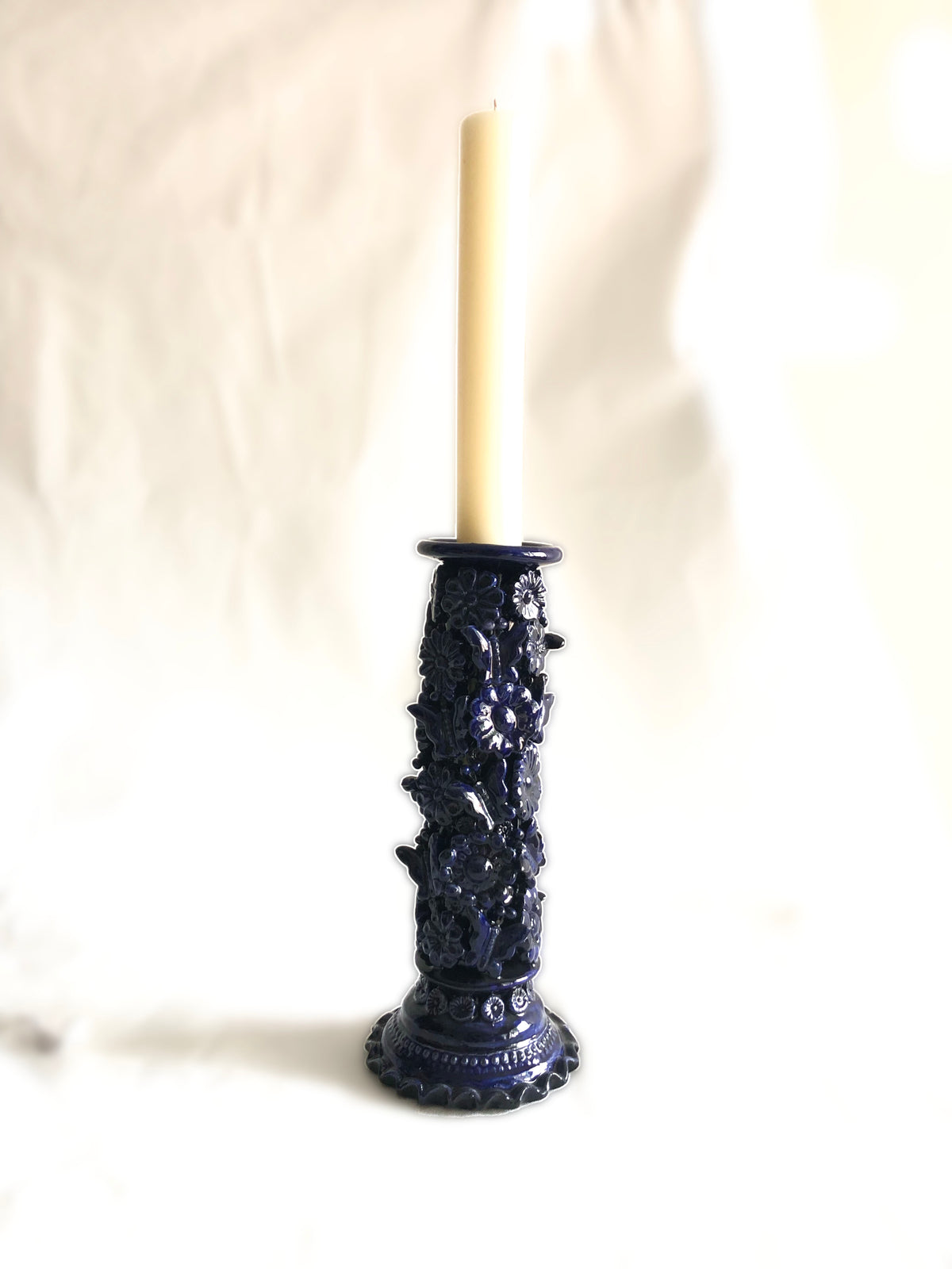 Porta Cirio Azul - Barro vidriado - 38 cm. 15 in. Candelabros