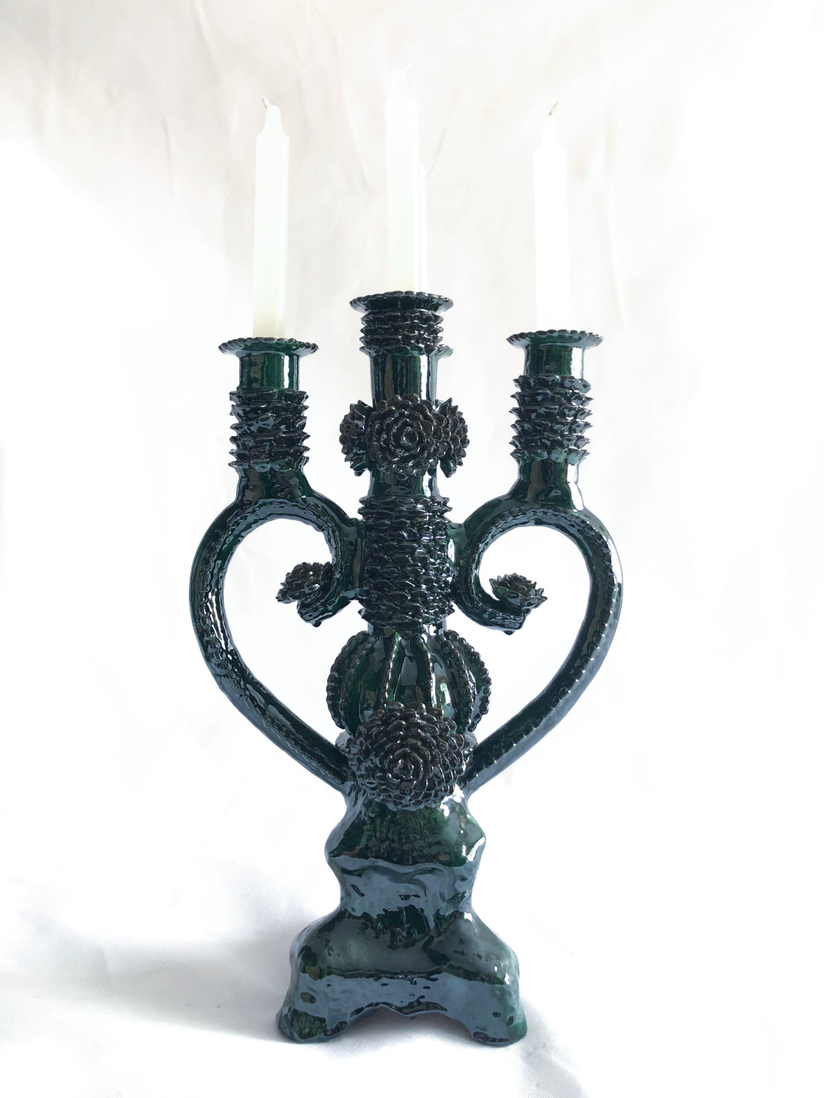 Candelero azul de 4 velas - Barro vidriado - 45 cm. 18 in. Candelabros