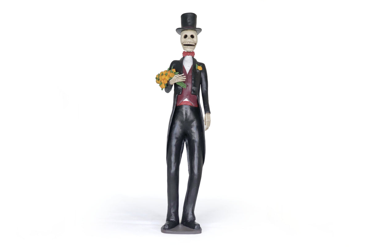 Catrín Elegante con Flores de Cempasúchil - 73 cm. 28.7 in. Catrina