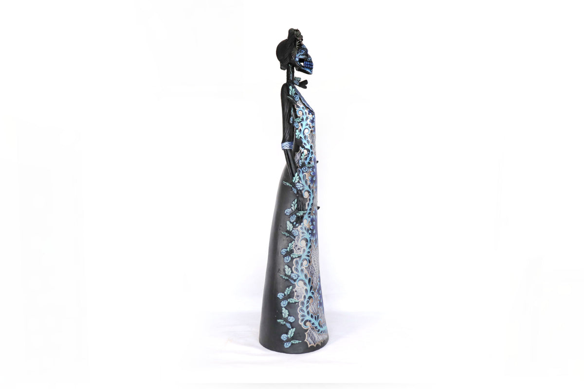 Catrina negra con mariposas azules - 100 cm. 40 in. Catrina