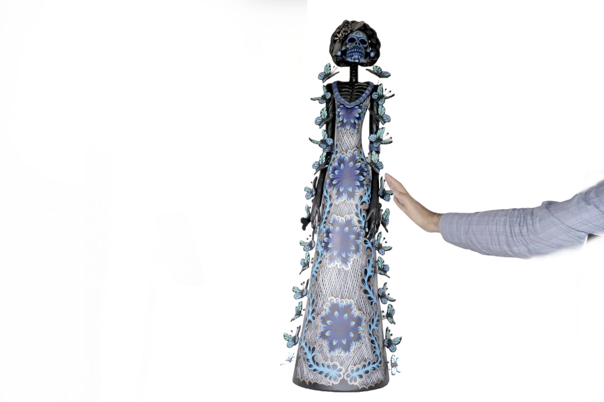 Catrina negra con mariposas azules - 100 cm. 40 in. Catrina