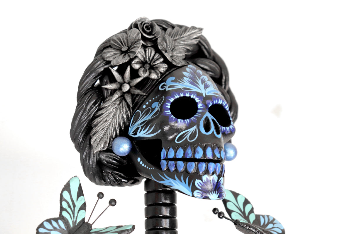 Catrina negra con mariposas azules - 100 cm. 40 in. Catrina
