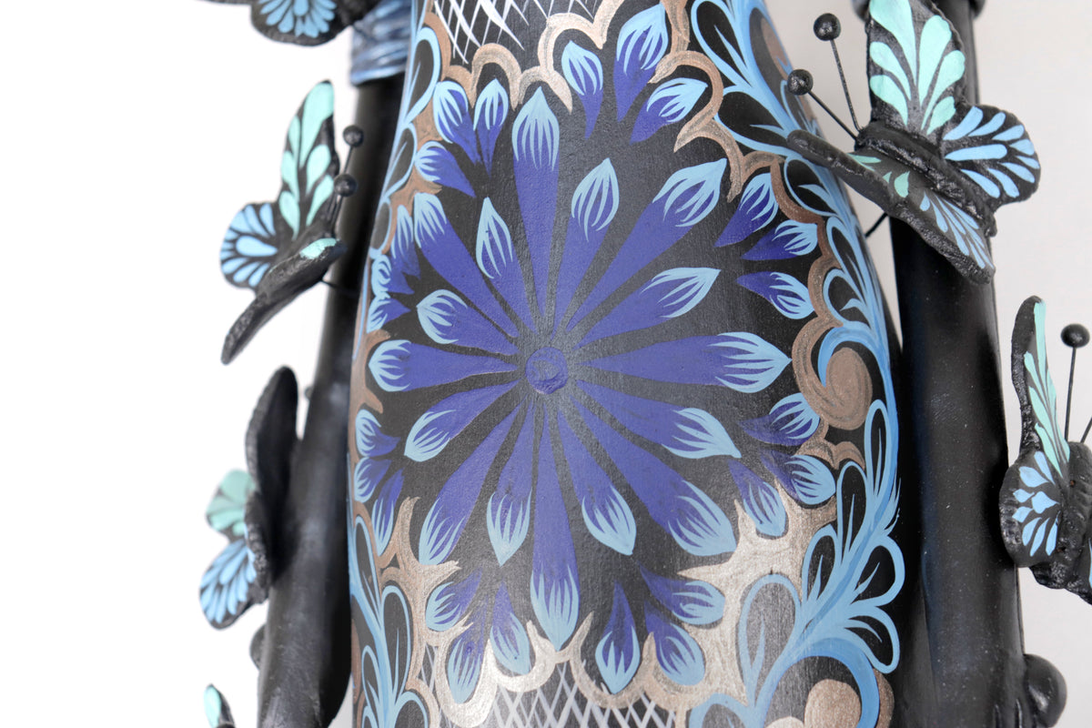 Catrina negra con mariposas azules - 100 cm. 40 in. Catrina