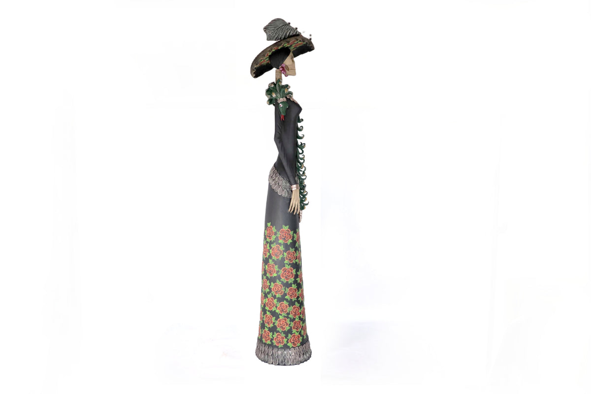 Catrina Garbancera vestida de flores rojas - 100 cm. 40 in. - En producción Catrina