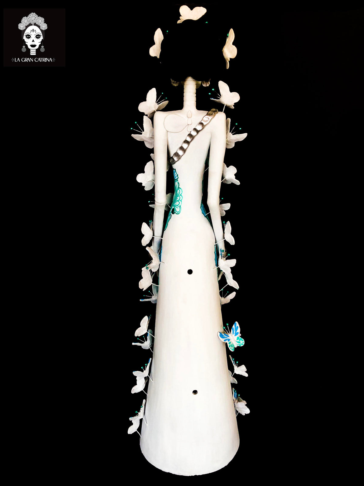Catrina blanca con mariposas turquesas - 100 cm. 40 in. - Sobre Pedido Catrina