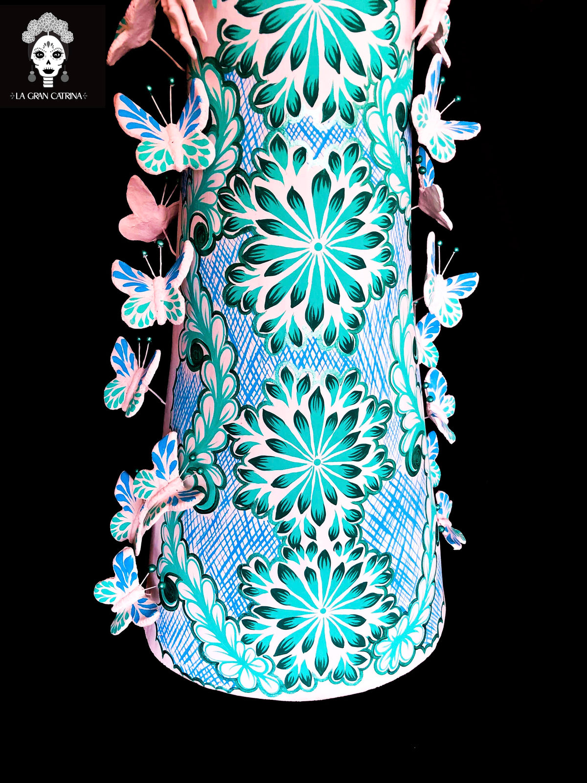 Catrina blanca con mariposas turquesas - 100 cm. 40 in. - Sobre Pedido Catrina