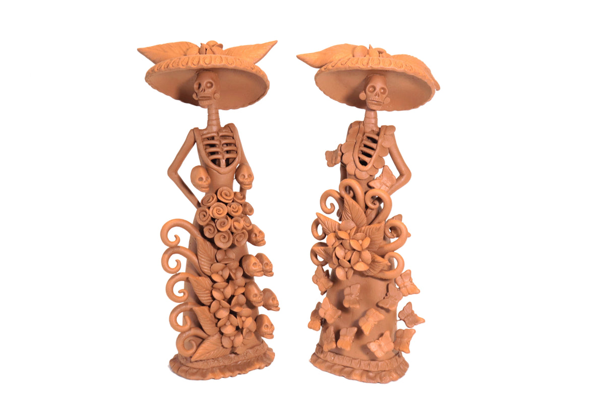 Pareja de Catrinas de Barro - 30 cm. 12 in. Catrina