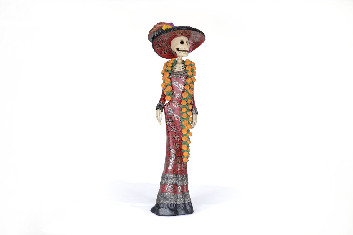 Catrina Elegante con Flores de Cempasúchil - 71 cm. 28 in. Catrina