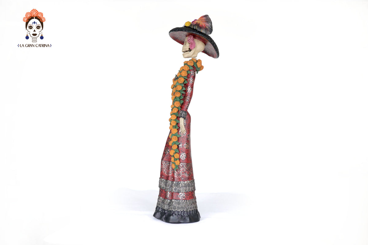 Catrina Elegante con Flores de Cempasúchil - 71 cm. 28 in. Catrina