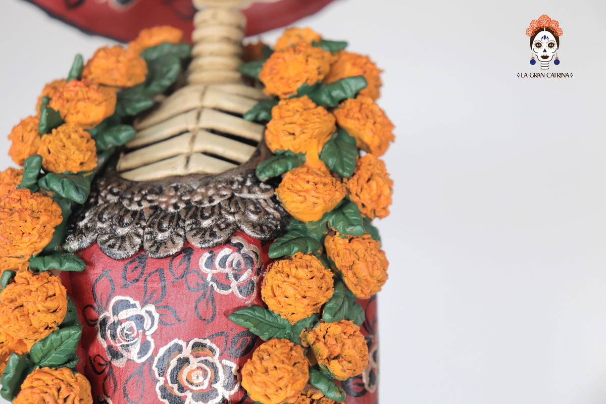 Pareja Catrines Elegantes con Flores de Cempasúchil - 73 cm. 28.7 in. Catrina