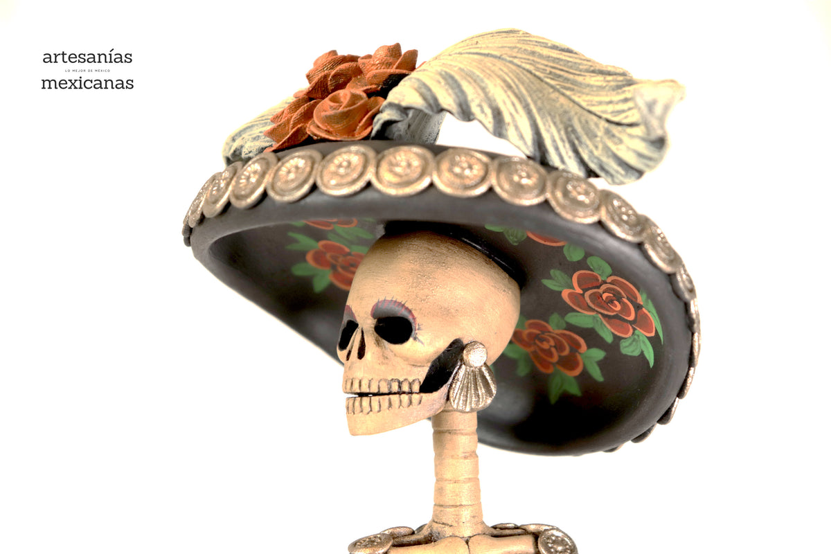 Catrina con vestido de flores rojas - 50 cm. 20 in. Catrina