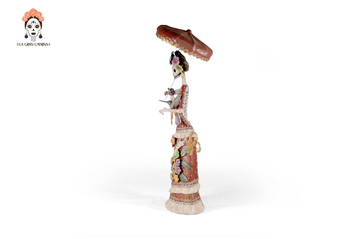 Catrina floreada con aves y sombrilla - 49 cm. 19 in. Catrina